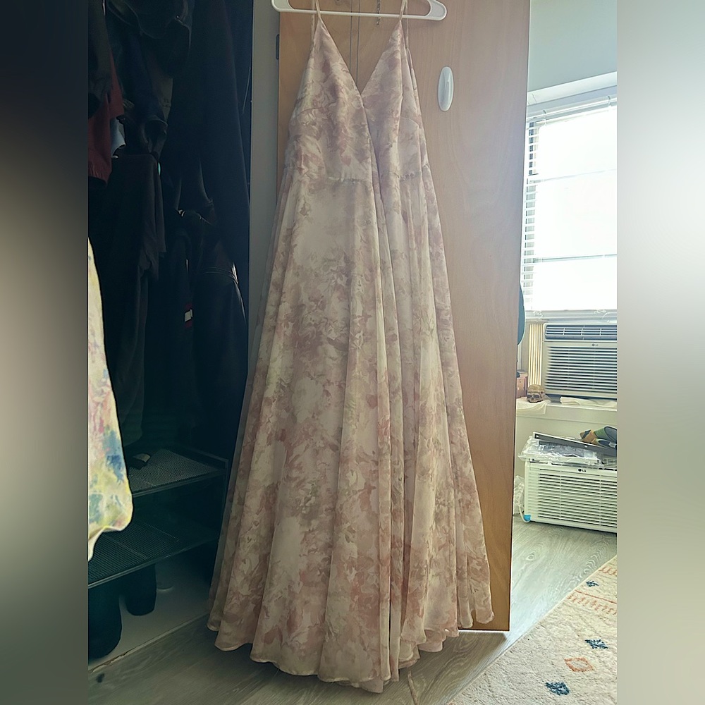 Jenny Yoo Floral Maxi Dress in Blush and Cream